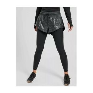 Athleta Black Rainer 2‎ in 1 Tight Leopard Print Shorts Gym Work Out Women Large
